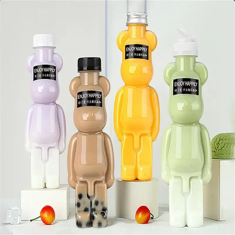 Creative 350/400/500ML Cartoon Plastic PET Bottle Bear Shaped Transparent Juice Cup Milk Tea Water Bottle