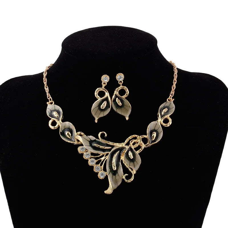 Hot Sale Paint Butterfly Dubai Gold Jewelry Set Golden Plated Colorful Necklace Set Turkish Jewelry Bridal Jewelry Sets