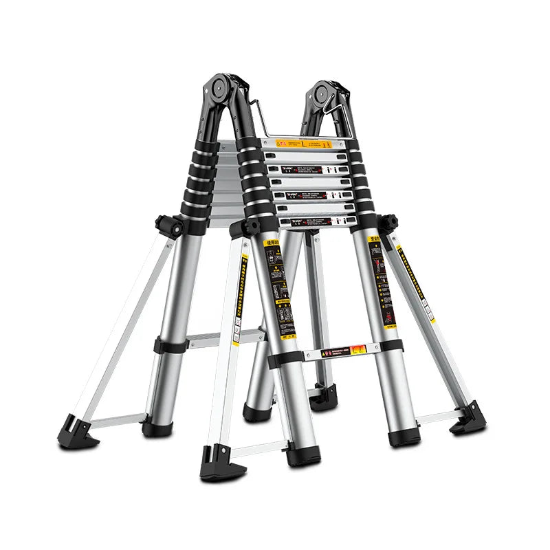 Aluminum Alloy Silver Modern Multi-functional Telescopic Folding Ladder CE Certification 150kg Load Capacity 30cm Step Distance