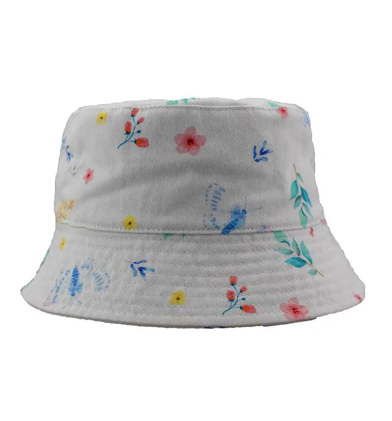 Children's UV Protection Cute Floral Denim Bucket Hat for Unisex Kids-Travel & Daily Use 100% Polyester