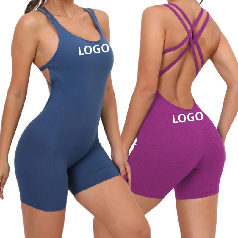 One Piece Jumpsuit for Women Bodysuit Bodycon Romper Cross Backless Workout Sets Shorts Playsuit