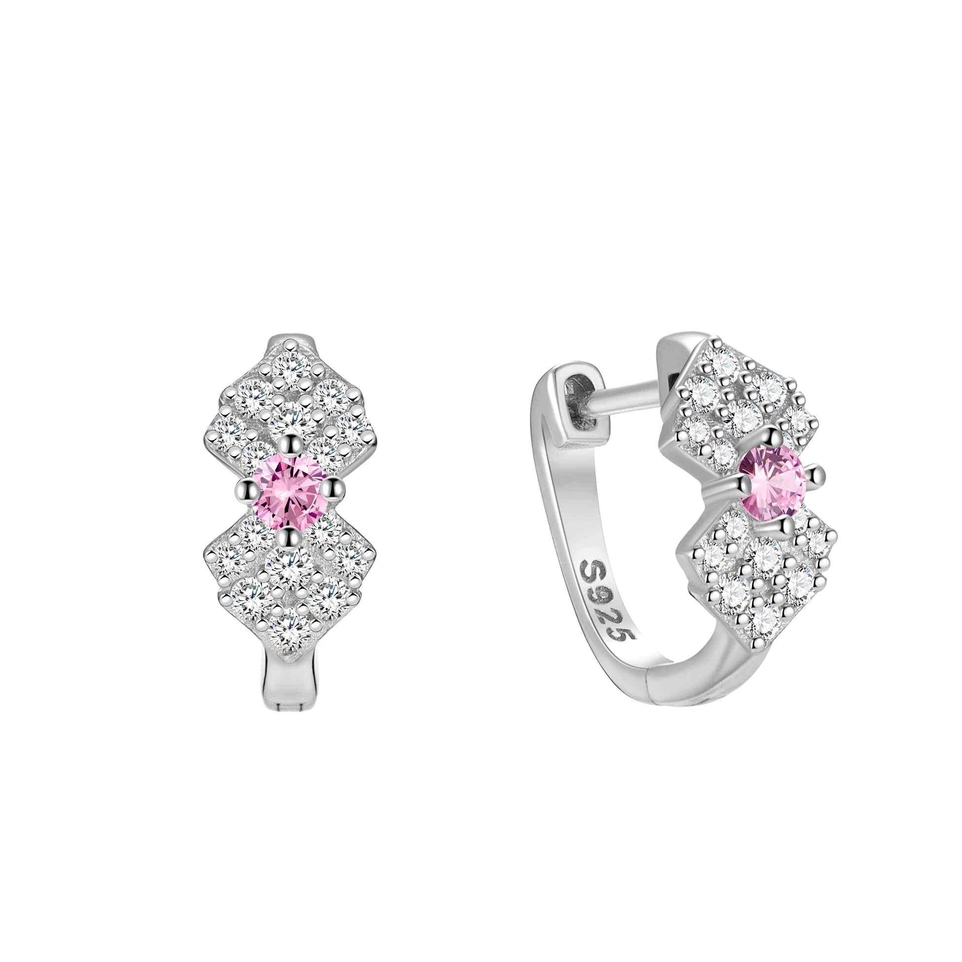 925 Sterling Silver Vintage Fine Jewelry Full Paved CZ Earrings Small Pink Zircon Bowknot Hoops for Women Wedding Party