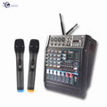 Factory  Professional Build in Power Amplifier 4 Channel Audio Mixer With 2 Wireless Microphone for Dj Show Stage Power Mixer