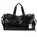 Large Capacity Mens Black PU Leather Duffle Bag Weekend Gym Bag Durable Zipper Closure Shoe Compartment Sport Style Polyester