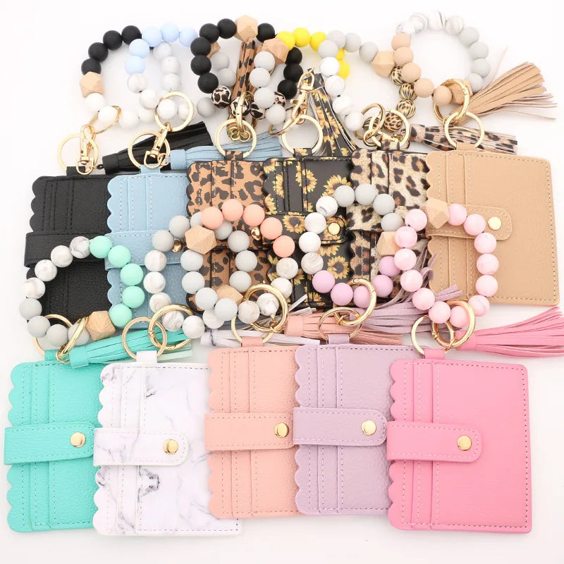 New Idea Fashion Silicon Bead Bracelet PVC Wrist Wallet Keychain Lady Women Gifts Handmade Creative Design