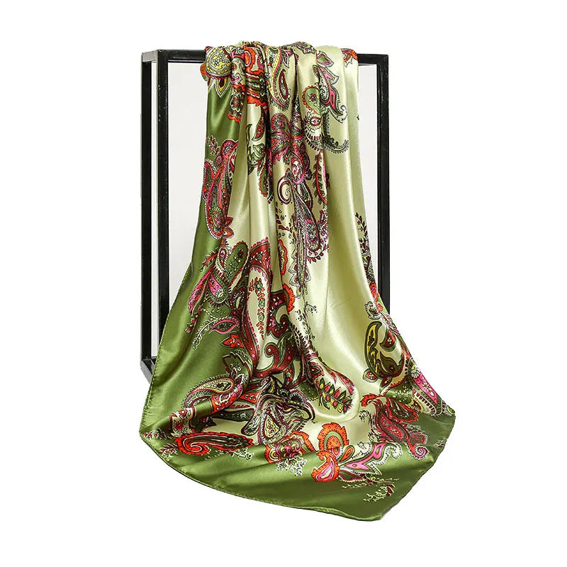 GHS017 Factory Direct New Classic Colorful Printed Square Silk Scarf Woman