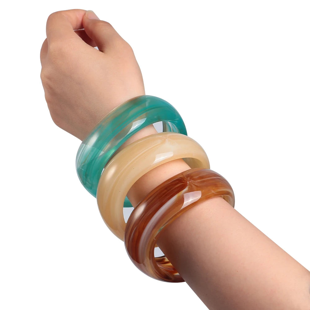 Fashion Women Colorful Acrylic Chunky Bangles Irregular Wavy Pattern Gift Resin Bracelet Wide Bracelet Bangles for Women