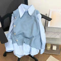 2025 New Spring Fashion Women Candy Color Knitted Vest Shirt Two-piece Suit