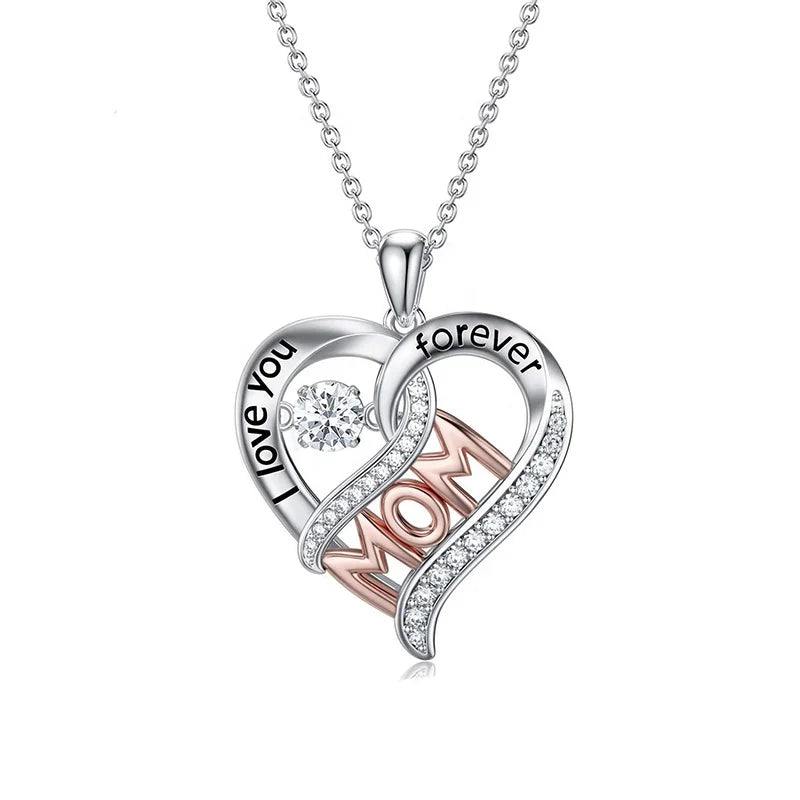 GP104 New Arrival Gold Plated Sterling Silver MOM Pendant for Necklace with 'I Love You Forever' Zircon Heart Mother's Day Gift