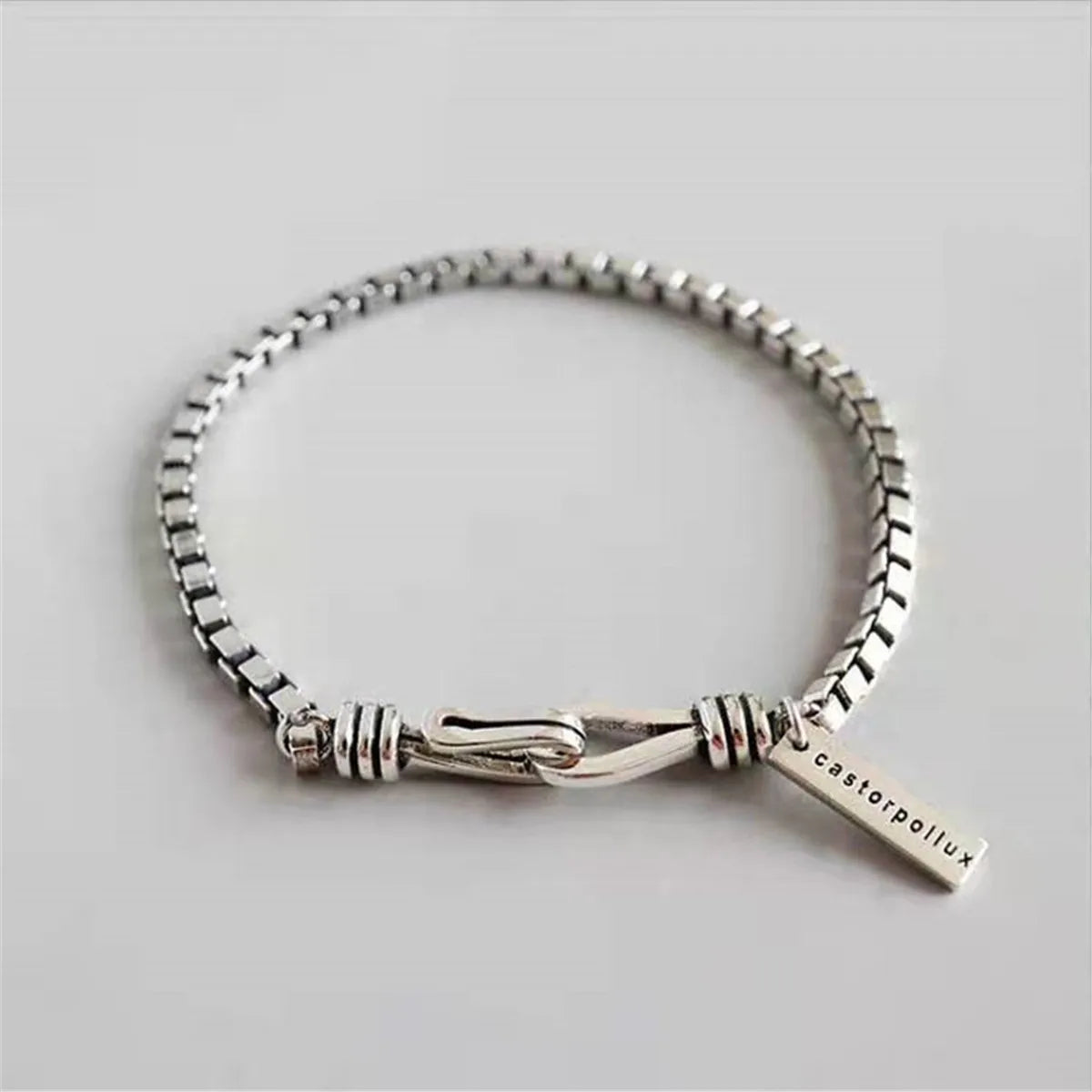 Women Sterling Silver Bead Handmade Vintage Geometric Bangle Bracelet Chain Jewelry Gift