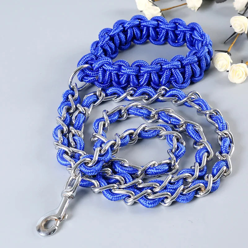 Nylon Large Dog Rope Walking Leads Metal Chain Braided Slip Lead Dog Leash