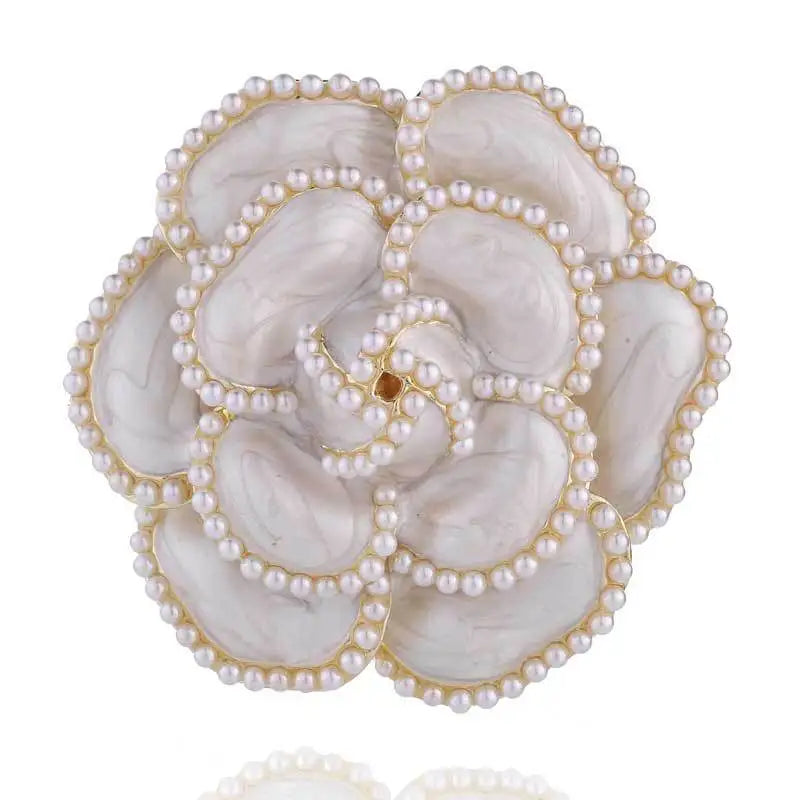New Arrival White Black Pearl Enamel Camellia Brooches for Women Elegant Flower Pin Fashion Jewelry Coat Accessories Girls Gifts