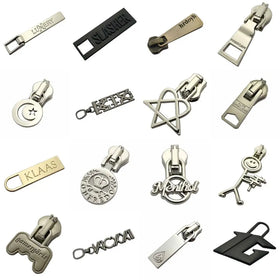 Fancy Style Customize Brand logo Stamped Metal Zipper Locking Slider Puller for Handbags / Luggage