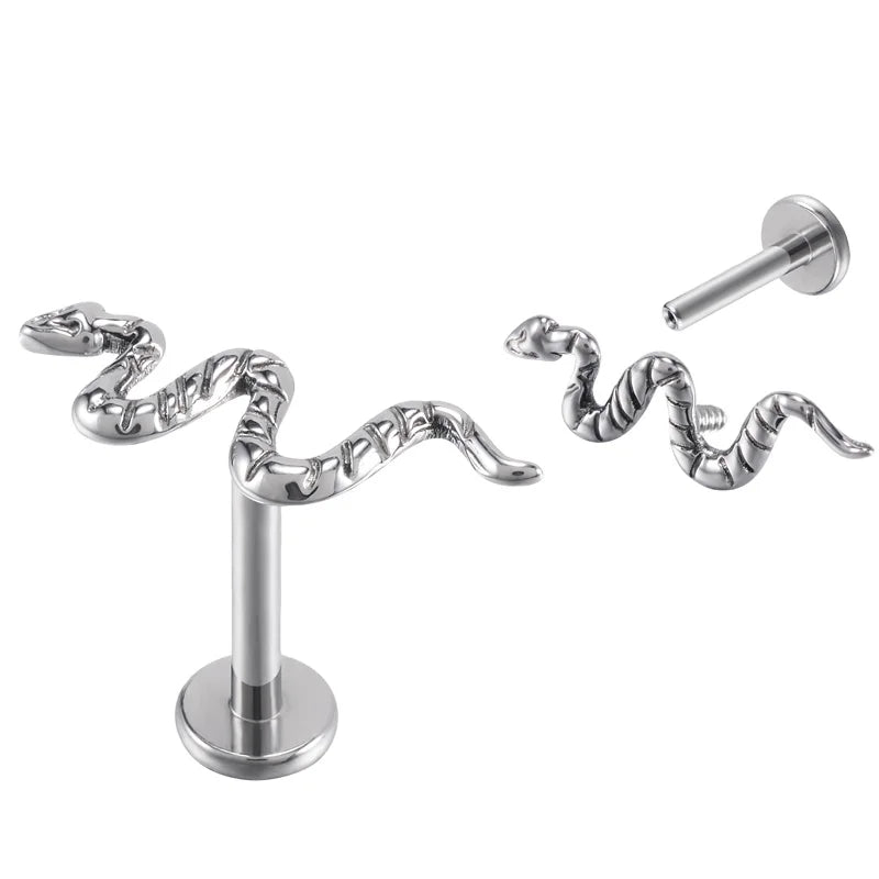 ASTM F136 Titanium High Polished Snake Internal Thread Labret High Grade Body Stud Earrings Women Piercing Jewelry Fashion