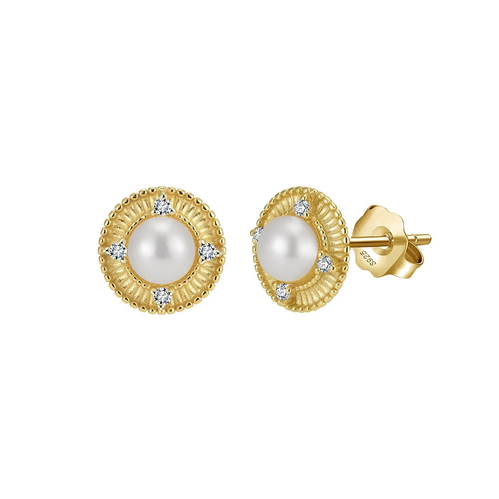 GPE123 New 925 Sterling Silver Needle Earrings 7-8mm Natural Freshwater Pearl Earrings Women's Pearl Jewelry