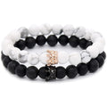 Hot Sale Natural Stone CZ Crown King Queen Beads His Hers Couple Bracelet for Women