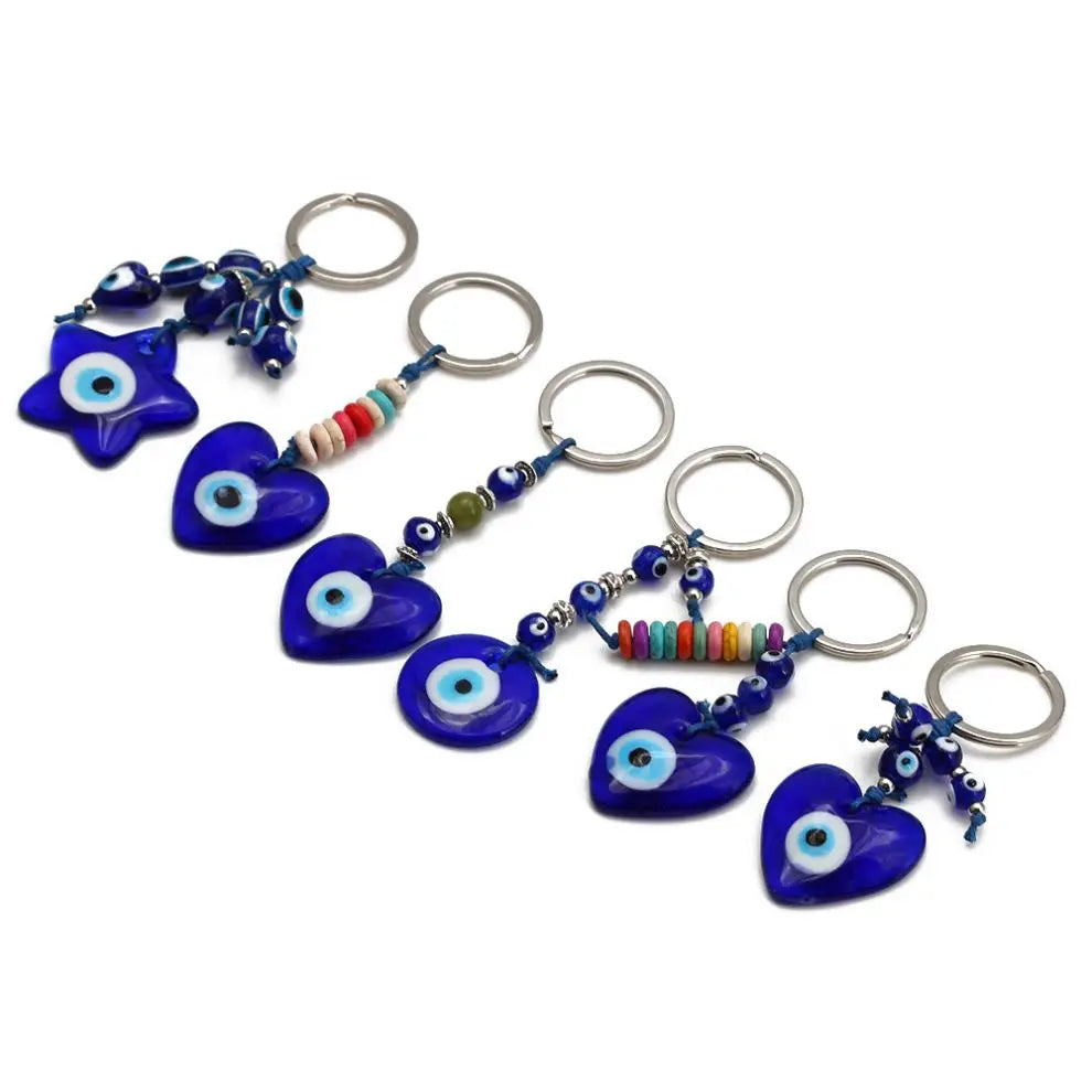 Wholesale Fashion Lucky Turkish Greek Blue Evil Eye Jewelry Pendant Car KeyChain Accessories Glass Heart Evil Eye Keychain Charm