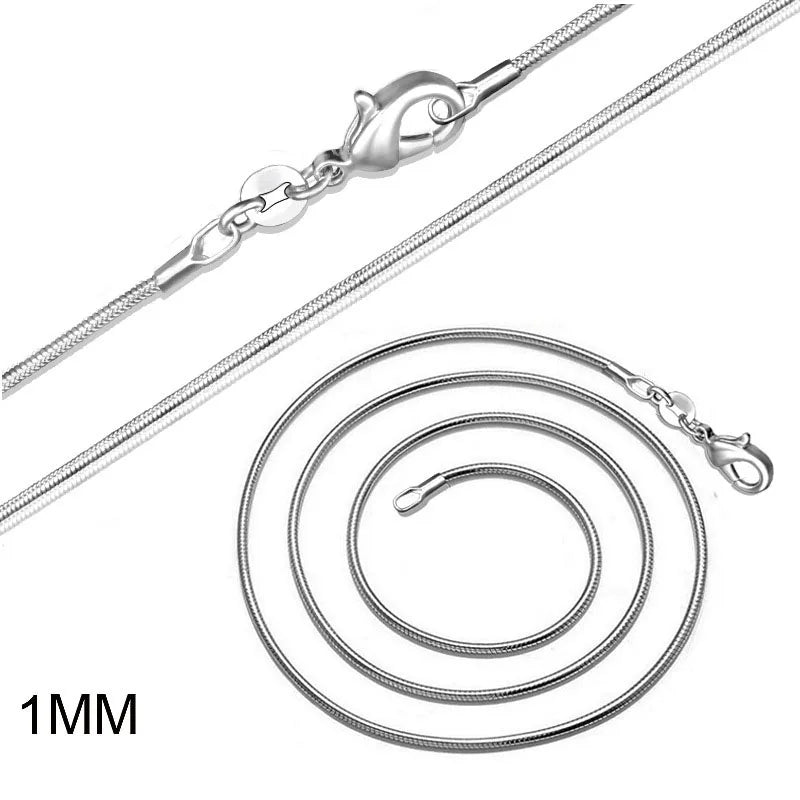 Normal Quality Fashion 1 mm Snake Chain With White Silver Plating . 16 Inch -38 Inch