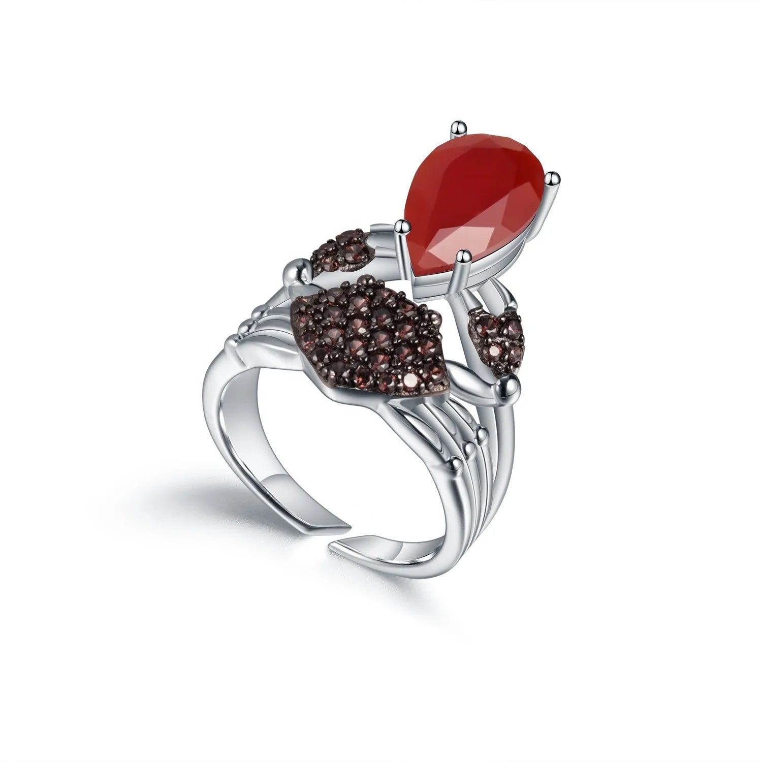 Abiding 925 Sterling Silver Women Party Gemstone Open Rings Jewelry Women Natural Red Agate Fine Rings for Girl