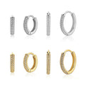 GE110 Vintage 925 Sterling Silver 10mm 15.5mm Two Line Zircon Pave Thick Huggies Hoop Earrings Women Fashion Fine Jewelry