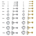Zircon Fashion Piercing Gold Plated Stainless Steel Ear Studs Cartilage Tragus Helix Surgical Steel Lobe Earrings 20G Wholesale