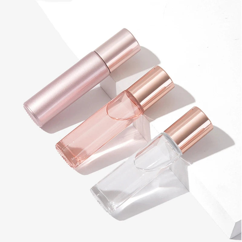 10ml Empty Cosmetic Packaging Rose Gold Roll on Bottle Skin Care Essential Oil Pink Glass Roller Perfume Bottle