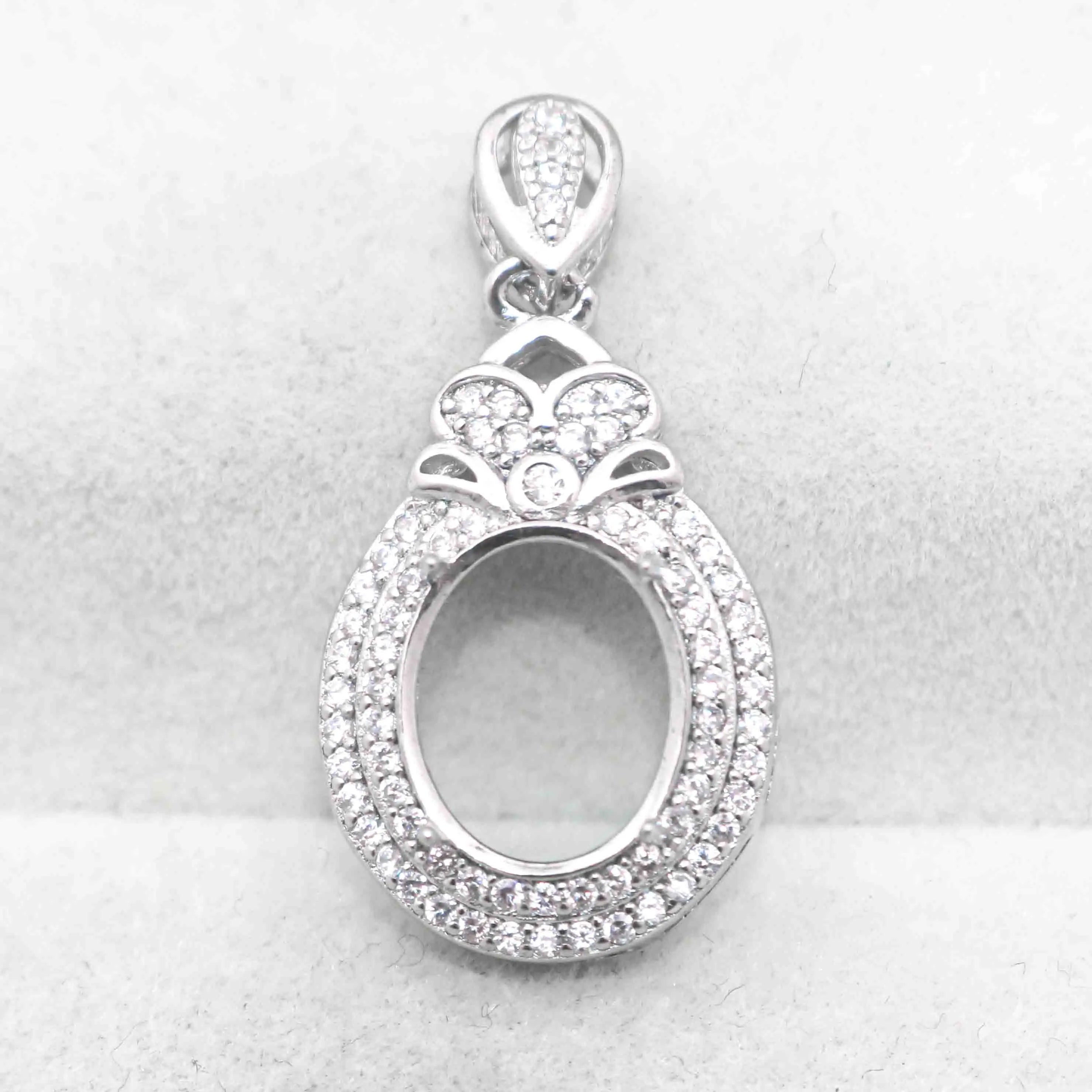 Sterling Silver 9*11mm Semi Mount Pendant Empty Frame Blank Support Setting S925 Base Holder Without Center Stone for DIY Inlay