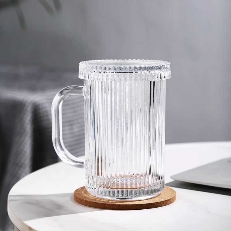Hot Sale Modern Nordic Classic Simple Striped Transparent Juice Glass Cup Mug with Lid Xinye Brand Model XY-16