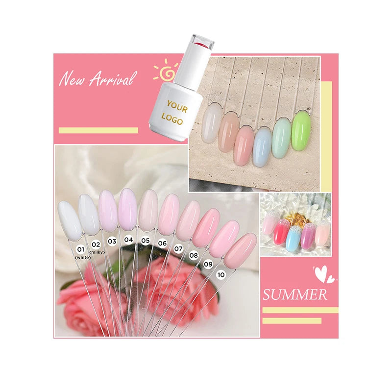 Ruisen Hema Free 15ml Nude Rubber Base Coat Camouflaged Rubber Gel Nail Polish Self-leveling Base UV Nail Gel