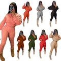 Factory Direct Sale Winter Women's Long Sleeve Pilling Resistant Solid Color Outfits Thick Hooded Knitted 2 Piece Sweater Suit