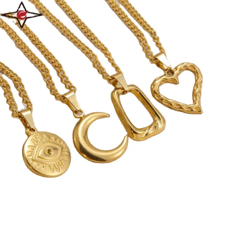 Custom Fashion Premium Crystal Sweet Big Love Heart Moon Charm Pendant Jewelry Big Pendant Necklace for Women