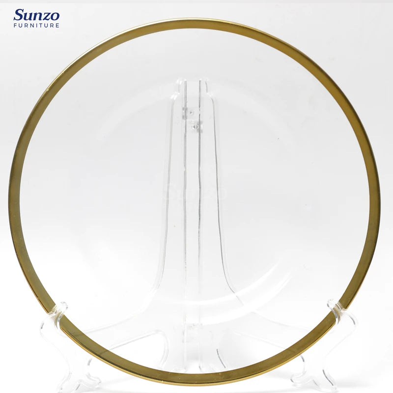 Clear Glass Dinner Plate with Gold Edge Eco-Friendly Handpainted Minimalist Design