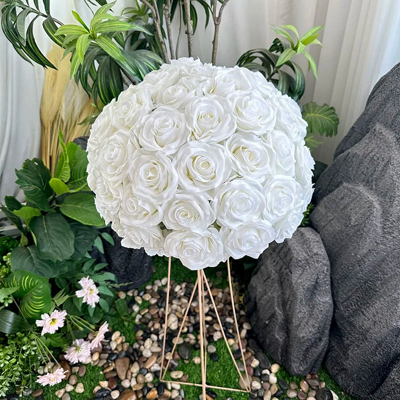 Wholesale 40cm White Rose Silk Fabric Centerpiece Customizable Artificial Flower Ball for Wedding Decoration