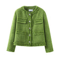 Oliver Green Handmade Women's Elegant Tweed Blazers Hooded Outwear Coats Polyester Lining XS Thin Woven Pattern Hot Print Design