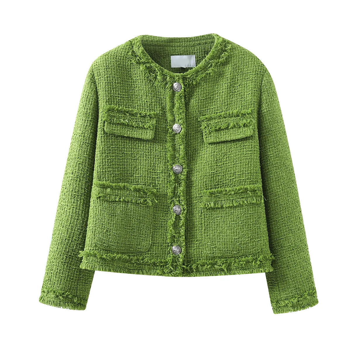 Oliver Green Handmade Women's Elegant Tweed Blazers Hooded Outwear Coats Polyester Lining XS Thin Woven Pattern Hot Print Design