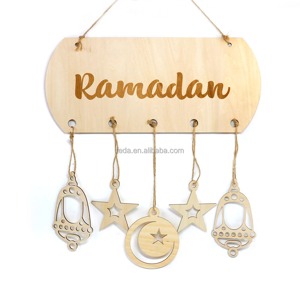 Eid Mubarak Decor for Home Ramadan Kareem Wooden Wall Pendant Decoration Ramadan 2022 Muslim Islamic Festival Party Decoration