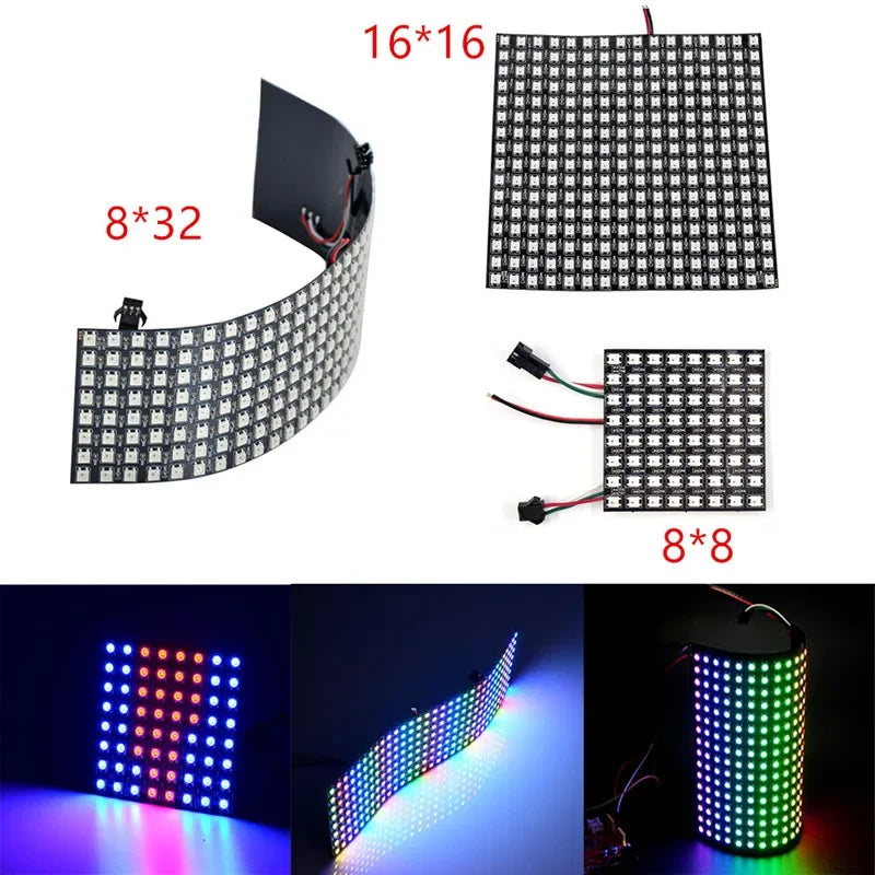 WS2812B RGB Flexible LED Panel Matrix Screen Module 8X8 16x16 32x32 Pixel Individually Addressable App Control DC5V