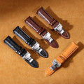 Lionorm OEM ODM Fine Leather butterfly Clasp Watch Strap 18 mm 19mm 22mmcrocodile Grain Watch Straps