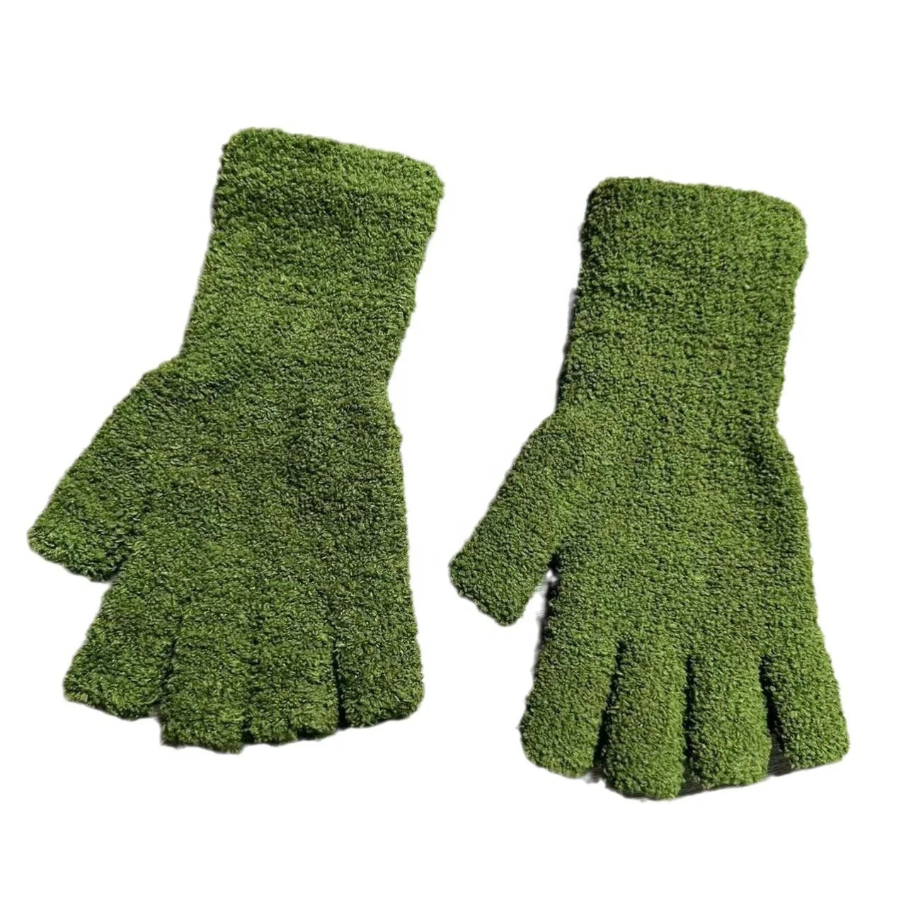 Fuzzy Winter Half Finger Fingerless Gloves for Women-Warm Windproof Breathable Eco-Friendly Cycling Outdoor Daily Sports Use
