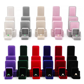 Wholesale Multi Colors Ring Stud Jewellery Gift Box Flannelette Packing Box Rounded Corner Flannel Velvet Jewelry Box