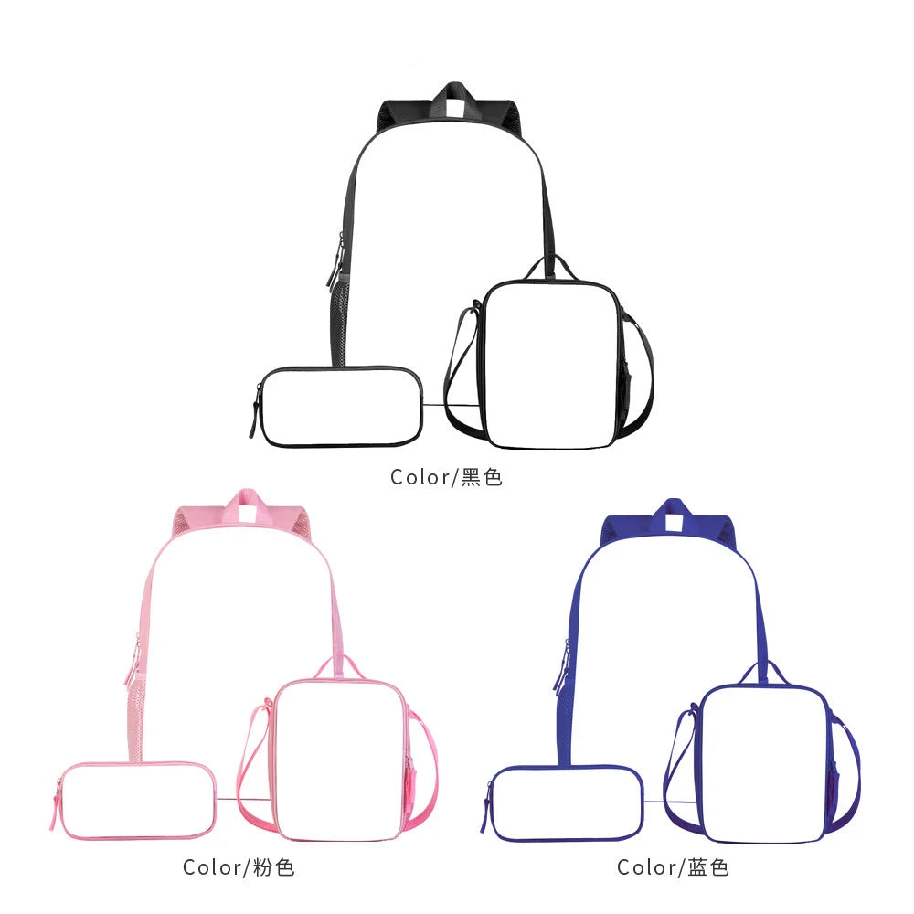 Custom School Backpack Set with Storage Bags Sublimation Lunch Pencil Bag for Business/Travel Nylon Material Perfect Gift