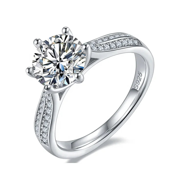 Good Quality 2 Carat Moissanite Ring White Gold Plated Silver Ring Women Engagement Wedding Moissanite Ring