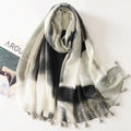 New Wholesales Design Customized Logo Autumn and Winter Fashion Cotton Hemp Black and White Long Squared Silk Women Scarves
