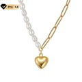 RINNTIN GPN33 Unique Jewelry 14K Gold Plated Pearl Necklace With Heart Pendant 925 Sterling Silver Freshwater Pearls Necklace