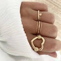 Latest Fashion 18K Gold Plated Stainless Steel Jewelry Minimalist Love Ring Hollow Out Heart Statement Ring
