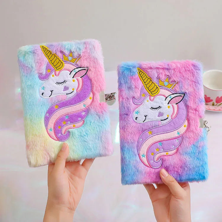 Whole Plush Lock Diary Book Unicorn Cartoon Notebook Girl Student Hand Book Kindergarten Gift