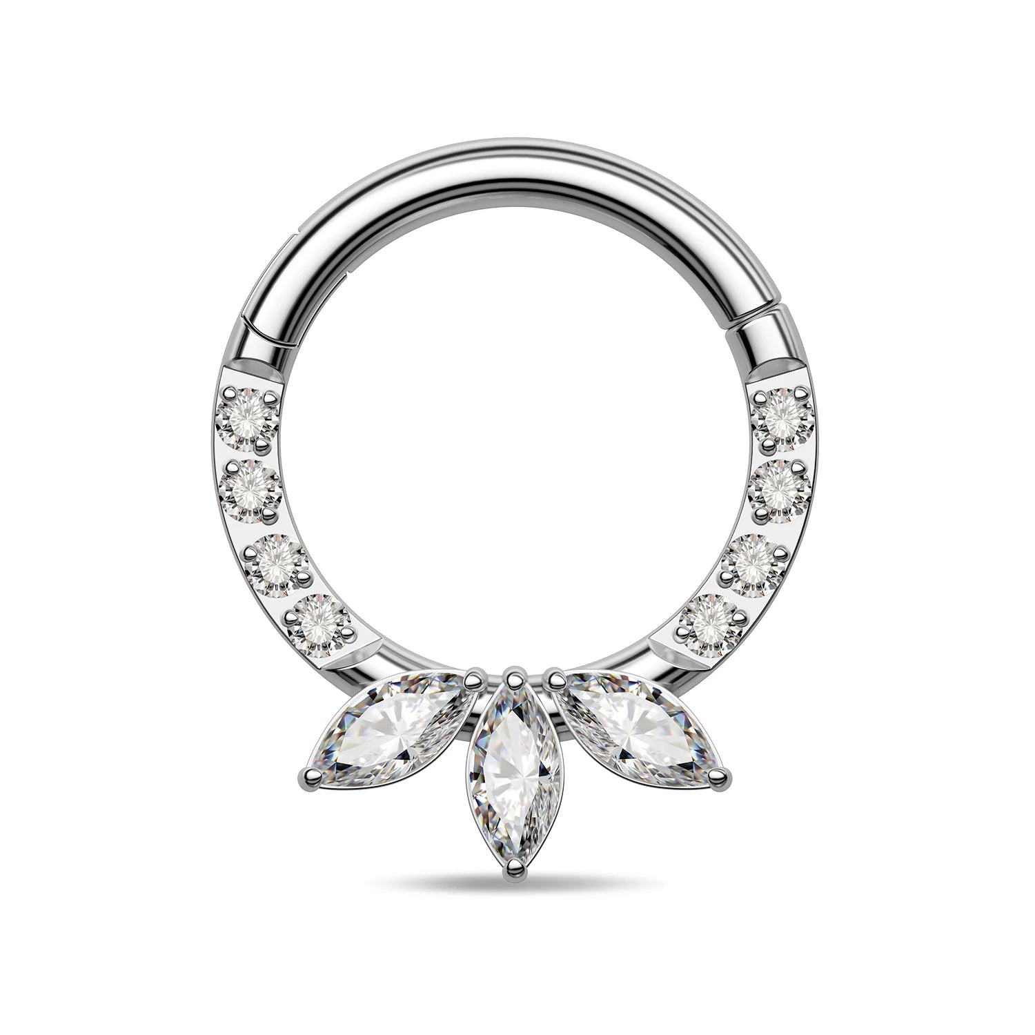 TOPOSH Three CZ Opal Flower Shape Titanium Body Jewelry with Prong Set and Iridescent Sheen for Cartilage and Conch Use
