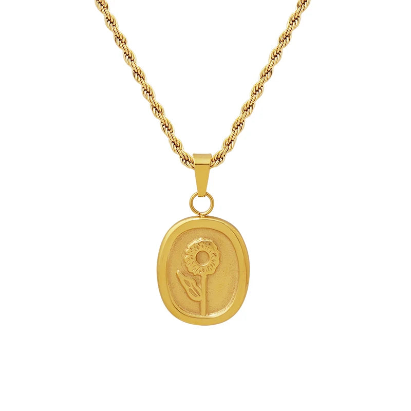 French Rose Trendy Necklace 316L Stainless Steel with 18K Gold Plating for Anniversary Occasions