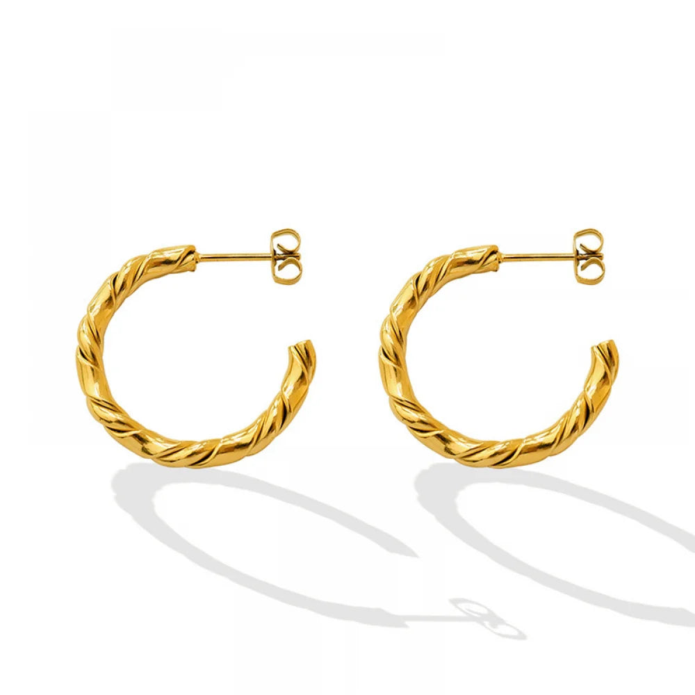 Popular Jewelry Temperament C-shaped Twist Earrings Ins Wind Hot Girl tide Cool Stainless Steel Gold-plated Earrings