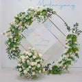 Green and White Silk Roses Flower Row Artificial Flower Ball Centerpieces for Outdoor Wedding